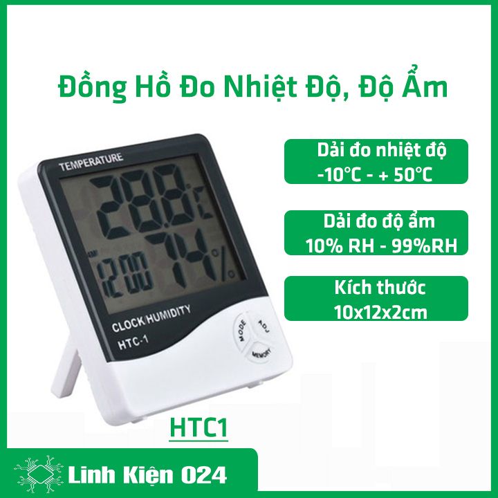 Đồng hồ đo nhiệt độ độ ẩm HTC 1, đặt trong phòng, môi trường xung quanh cần đo, tiện lợi nhỏ gọn
