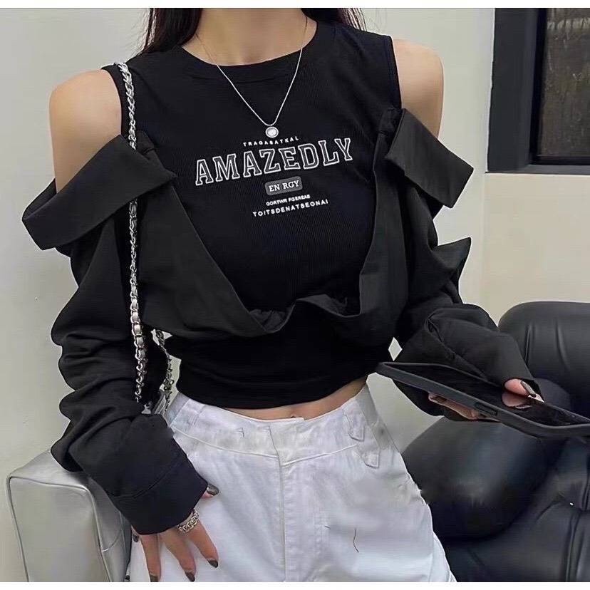 🔥[C252] Áo len Montoghi Dệt kim nữ TRỄ VAI PHỐI SƠ MI hàng Quảng Châu cực HOT - kholenqc