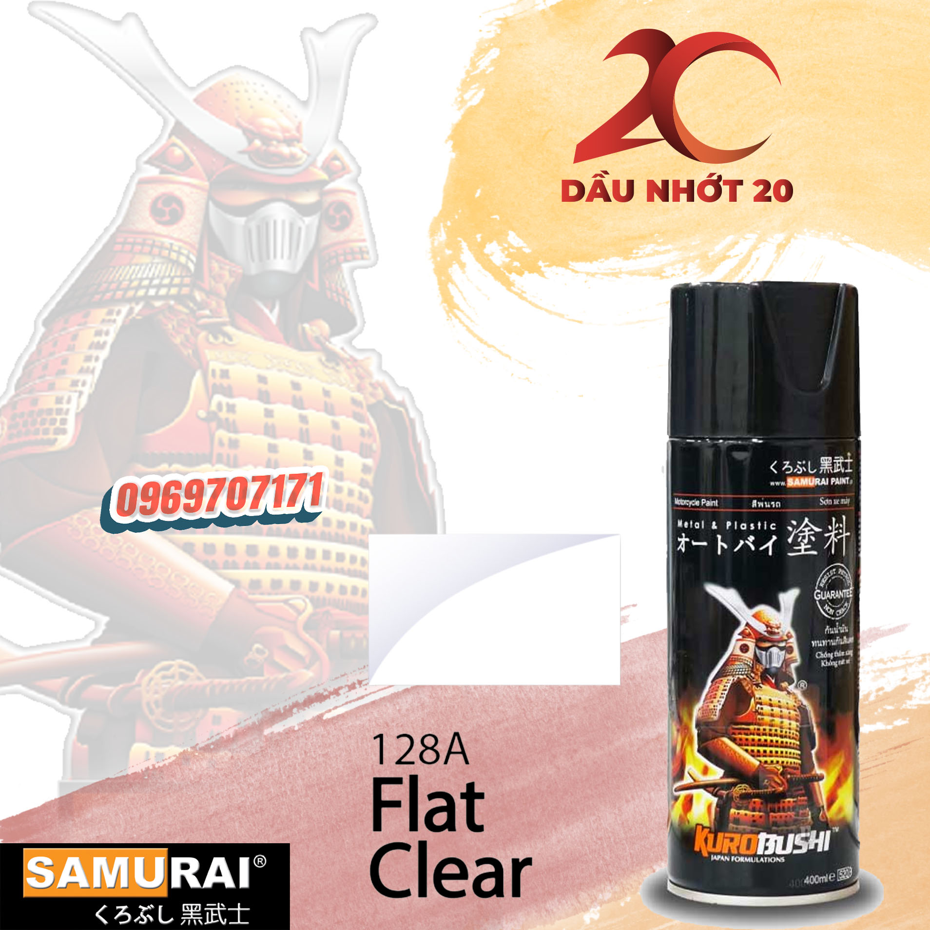 [HCM]128A _ Chai sơn xịt sơn xe máy Samurai 128A màu trong mờ _ Flat Clear
