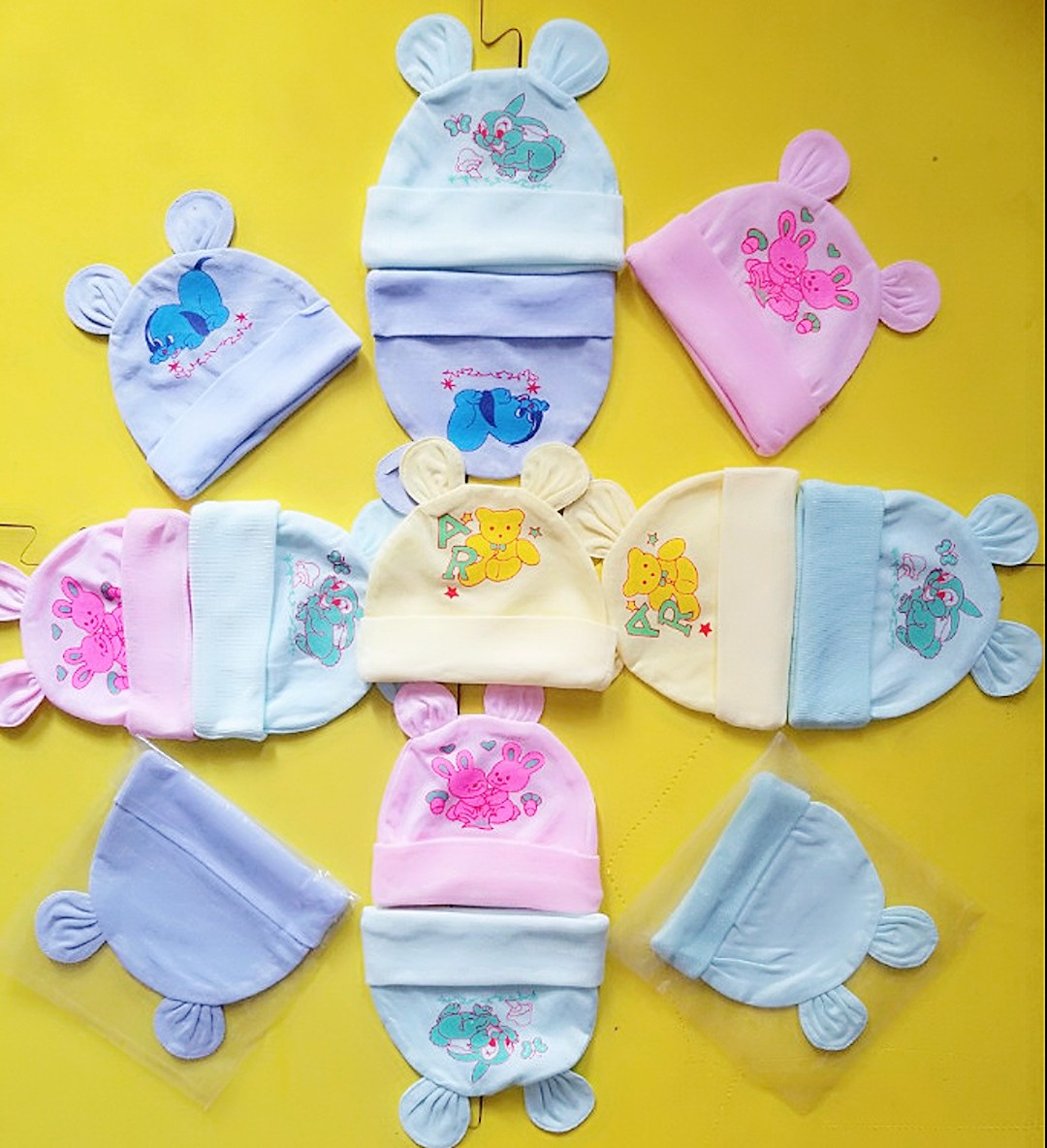 Combo 4 nón sơ sinh vải cotton co giãn 4 chiều