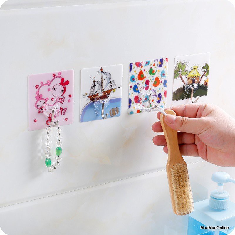 Set 5 Móc Dán Tường Siêu Dính In Hình 3D Độc Đáo