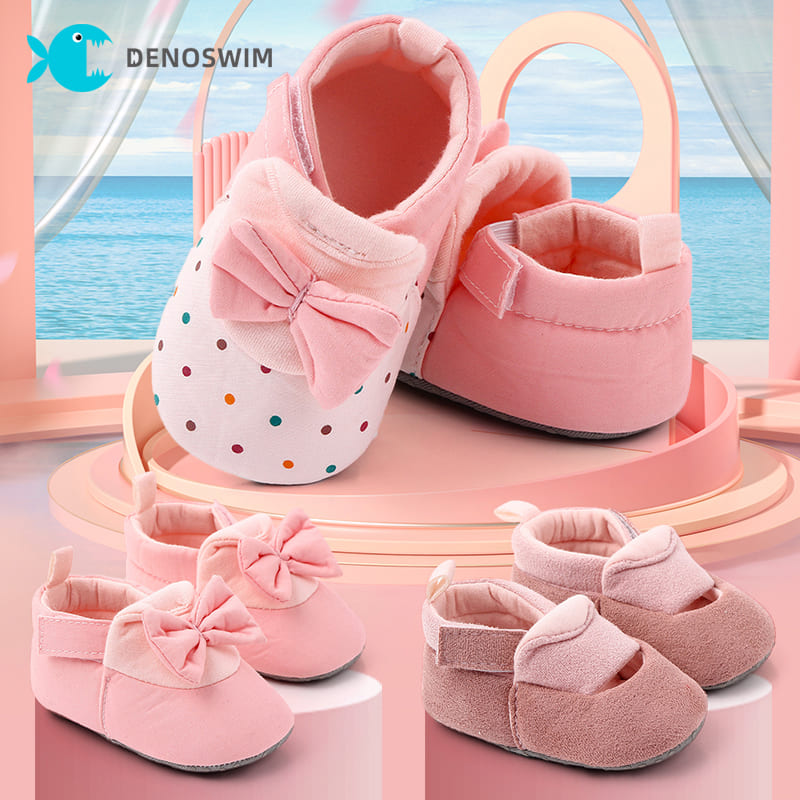 DENOSWIM 0-18Months Newborn Baby Girls Flat Shoes Cute Infant Toddler Soft