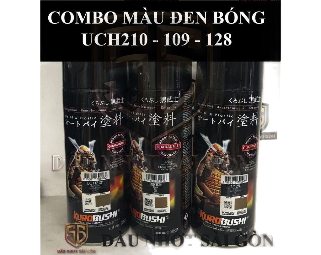 [COMBO 3 CHAI] SƠN SAMURAI COMBO SƠN MÀU ĐEN BÓNG UCH210 109 128
