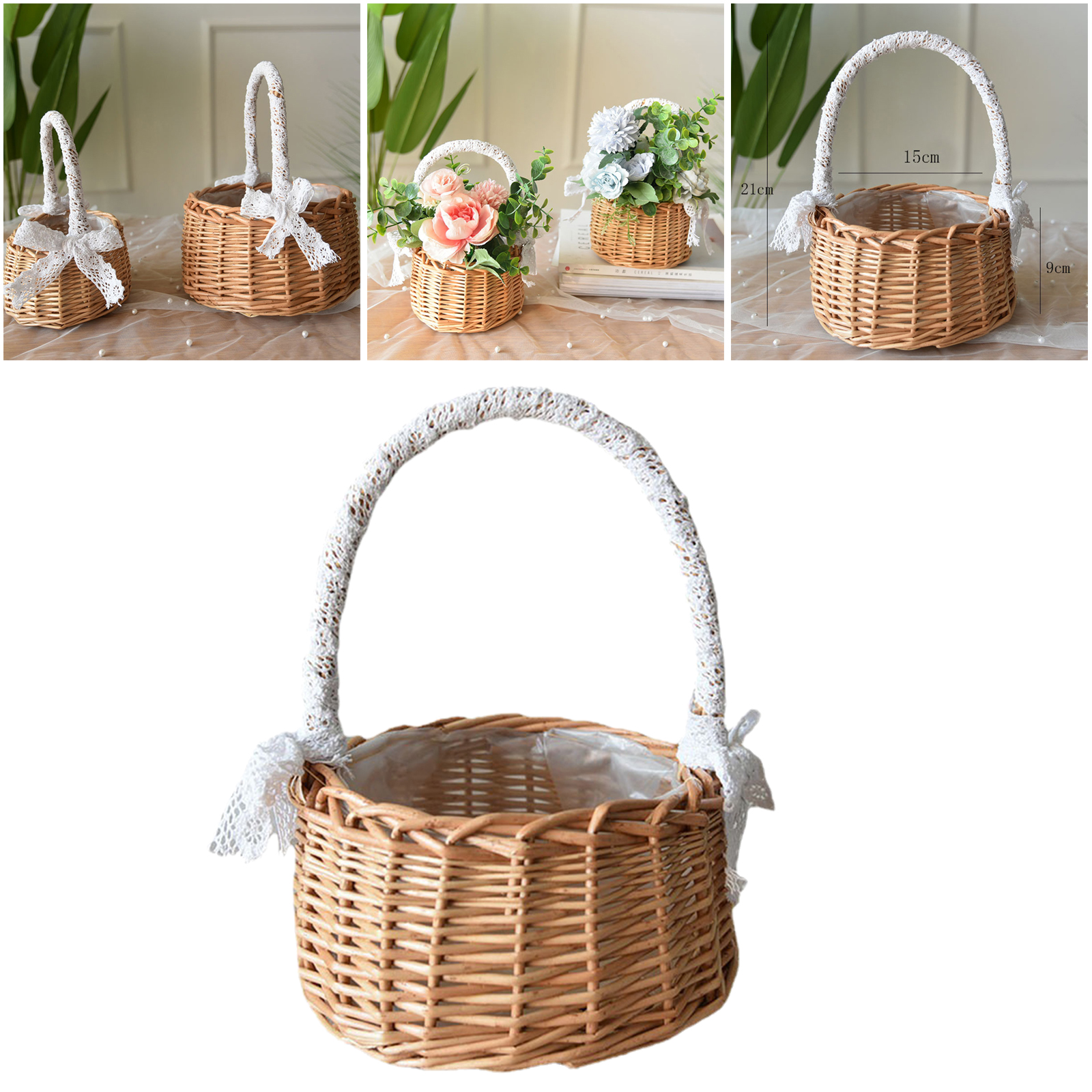 Baoblaze Rustic Handmade Rattan Storage Basket Wedding Flower Wicker Plant Holder