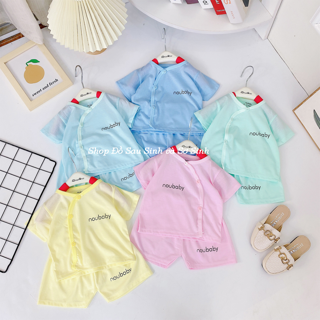Bộ cộc tay mùa hè Noubaby cho bé trai bé gái sơ sinh 3-9kg, cài khuy lệch tiện lợi