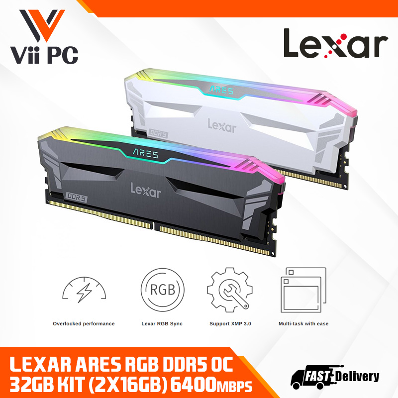 Lexar ARES RGB 32GB (2x16GB) DDR5 RAM 6400MHz CL32 Desktop Memory