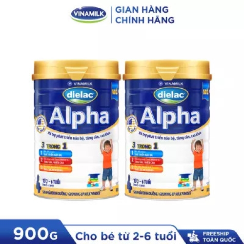 COMBO 2 LON SỮA BỘT VINAMILK DIELAC ALPHA 4 900G (CHO TRẺ TỪ 2- 6 TUỔI).