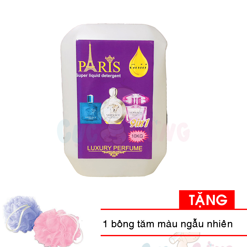 Nước giặt paris thái lan 10kg hương nước hoa tím tặng 1 bông tắm màu ngẫu nhiên