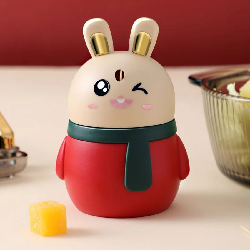 Cute Rabbit Toothpick Box Toothpick Dispenser Ceative Push Press Type Toothpick Jar Holder Household Convenient Gift Home Gadget