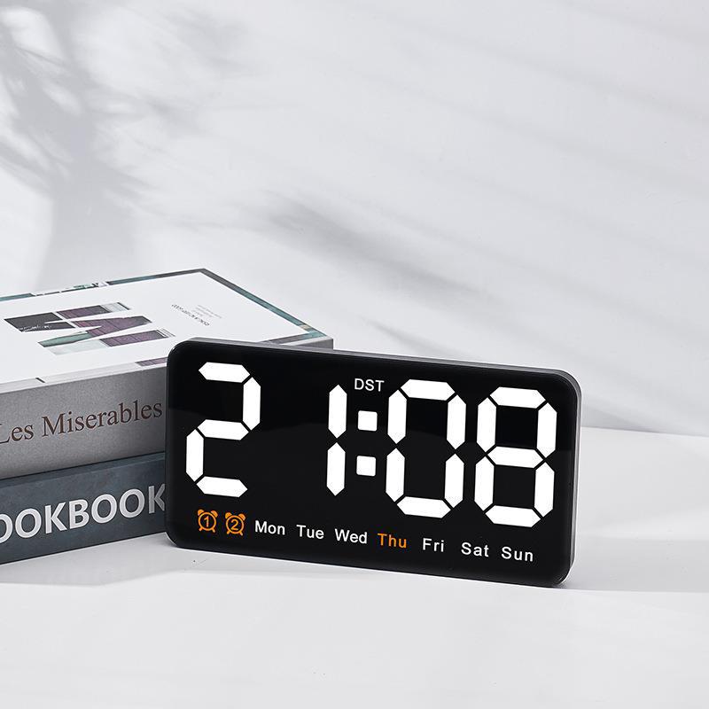 ZUOGUAN Đồng hồ treo tường mới, đơn giản, màn hình lớn, đồng hồ hai công dụng, đồng hồ phòng khách, nhiệt độ đồng hồ báo thức đa chức năng