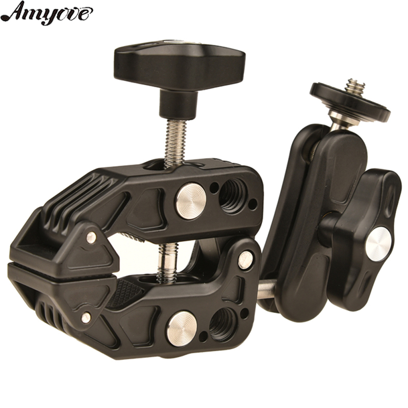 Camera clip 360-degre ball head magic arm clamp with 1/4 3/8" holes for slr camera monitor led light microphone
