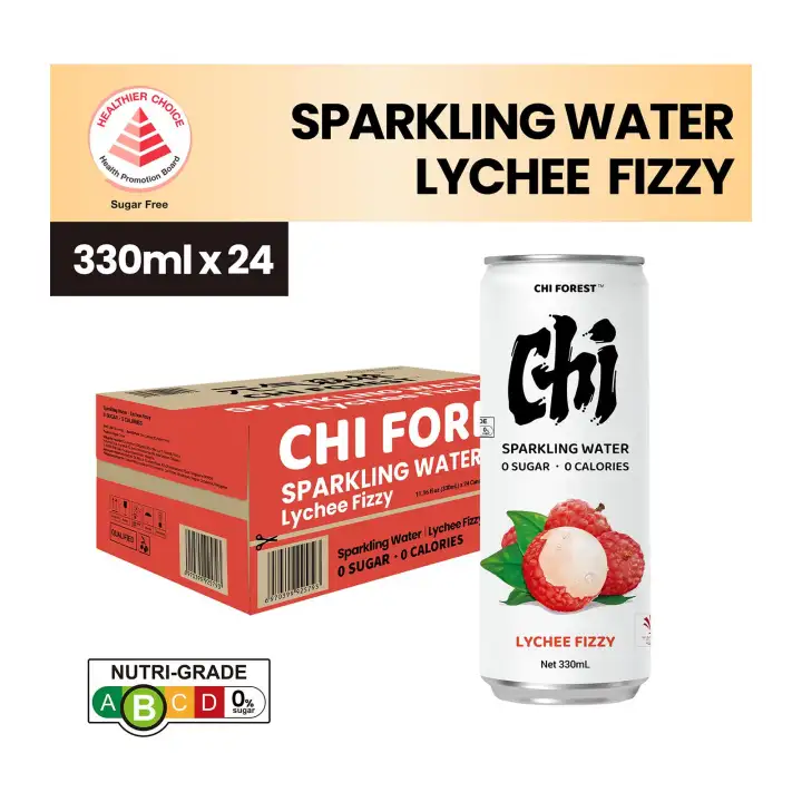 Chi Forest Lychee Fizzy Soda Sparkling Water Drink 0 Sugar 0 Calorie 24 Cans (Genki Forest)