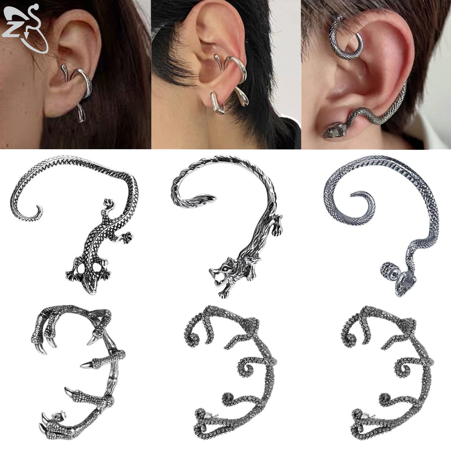 ZS 1 Chiếc Khuyên Tai Kẹp Xúc Tu Bạch Tuộc Móng Vuốt Rồng Punk Rock Khuyên Tai Bằng Thép Không Gỉ Khuyên Tai Cường Điệu Trang Sức Tai Gothic