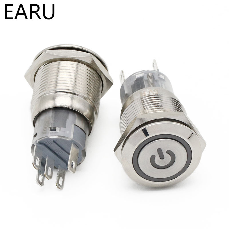 【TopazTrove】19mm Metal Stainless Steel Momentary Horn Push Button Switch LED 12V 24V 220V Waterproof Car Auto Engine PC Power Start Starter. 
