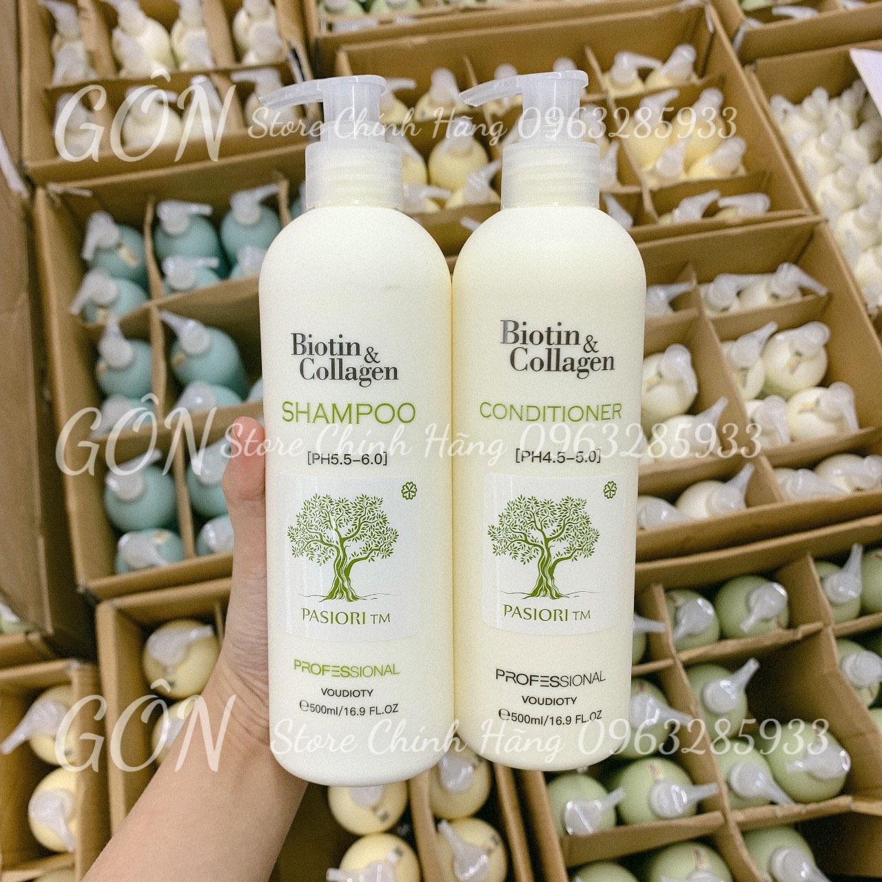 Dầu gội xả phục hồi chống rụng tóc BIOTIN trắng - BIOTIN COLLAGEN VOUDIOTY 500ml chính hãng