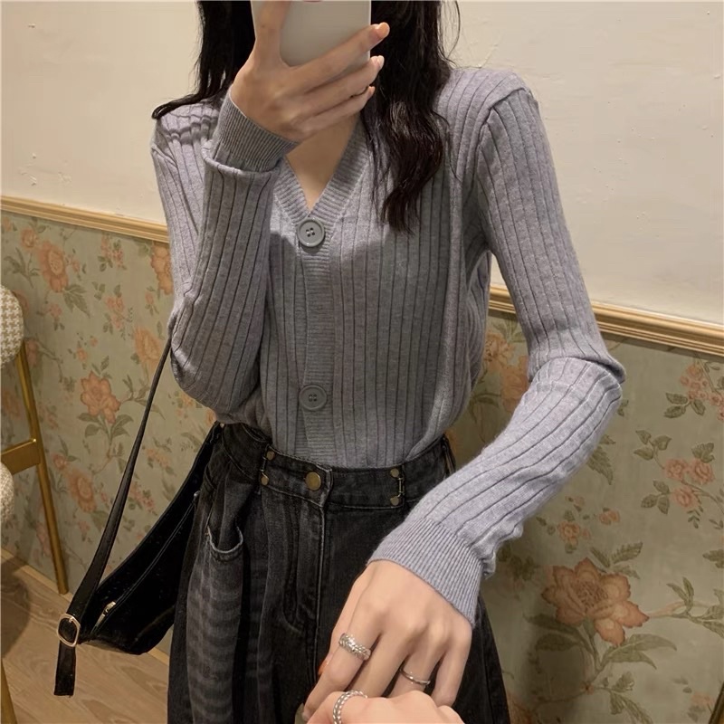 Áo len cardigan cổ tim cài cúc (hàng nhà máy Quảng Châu)