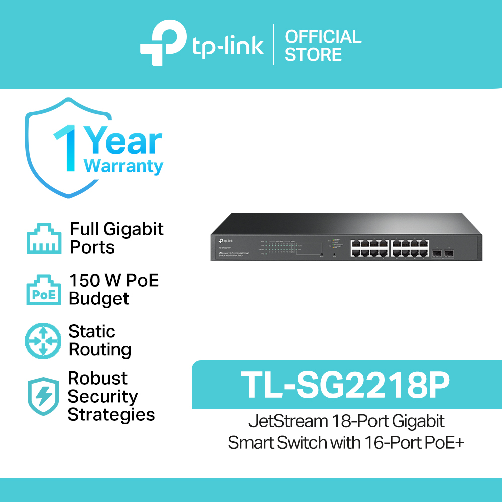 TL-SG2218P, JetStream 18-Port Gigabit Smart Switch with 16-Port PoE+