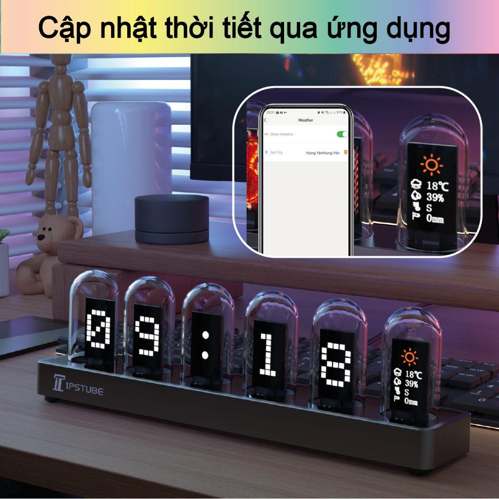 Đồng hồ led để bàn IPS Colorful LED Tube APP ( Phiên bản 2023 )