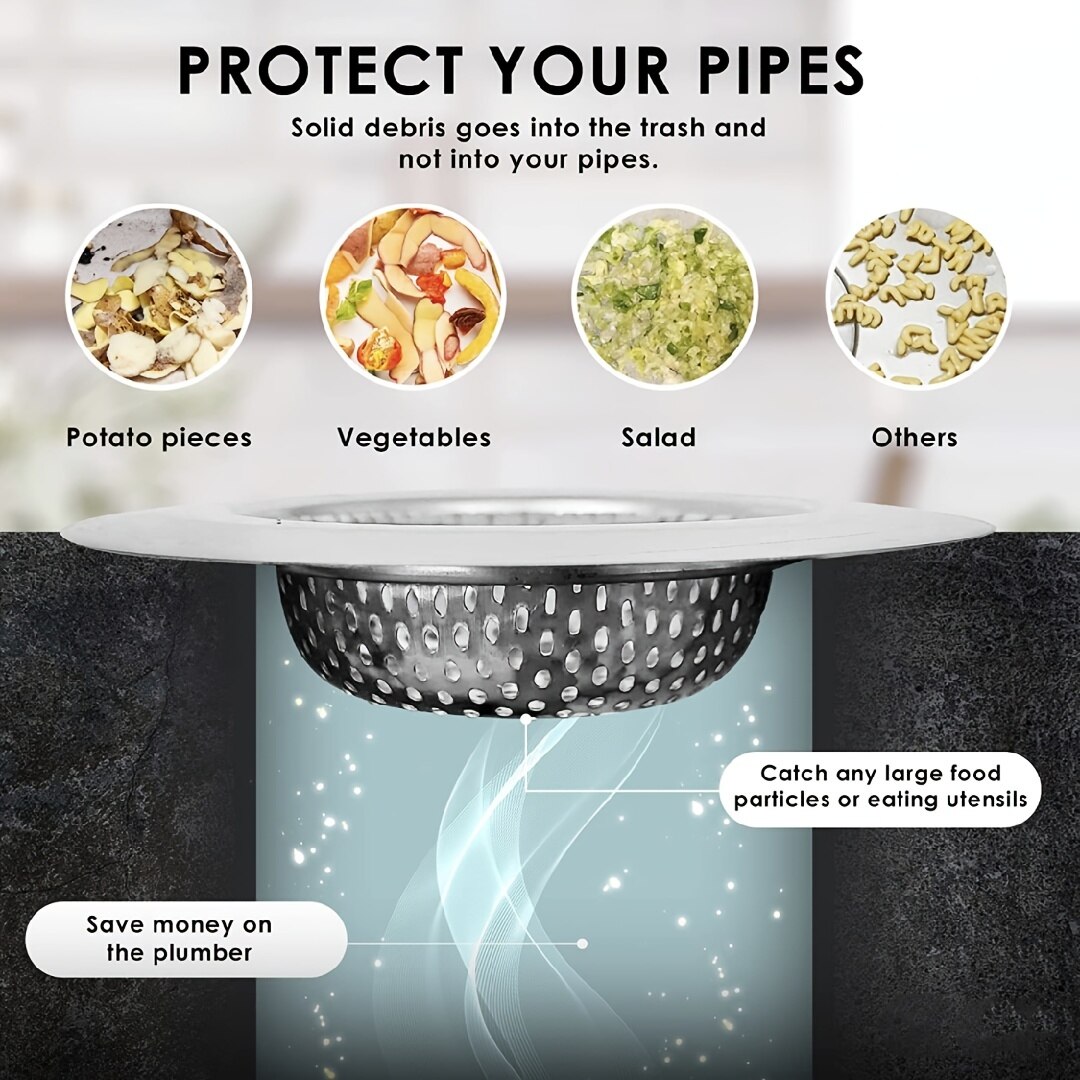 2Pcs Kitchen Sink Strainer Stainless Steel - Upgrade 304 Never Rust - Kitchen Sink Drain Strainer Basket, Food Catcher