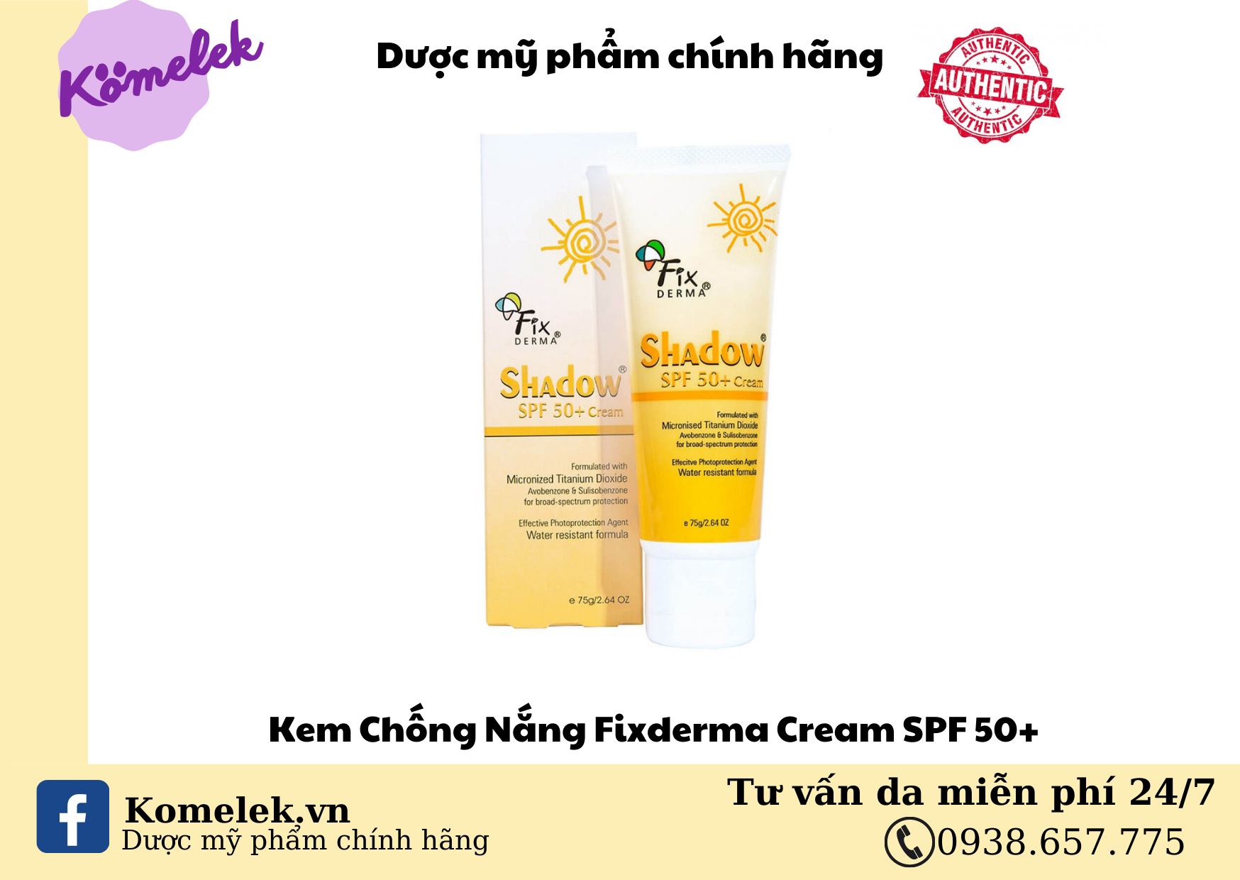 Kem chống nắng Fixderma SPF 50 - 75g Shadow