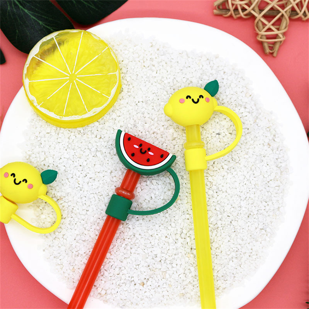 Bathtool 【With Straw】Silicone Straw Tips Cover Cute Silicone Reusable Drinking Straw Tips Lids Dust-Proof Straw Plugs