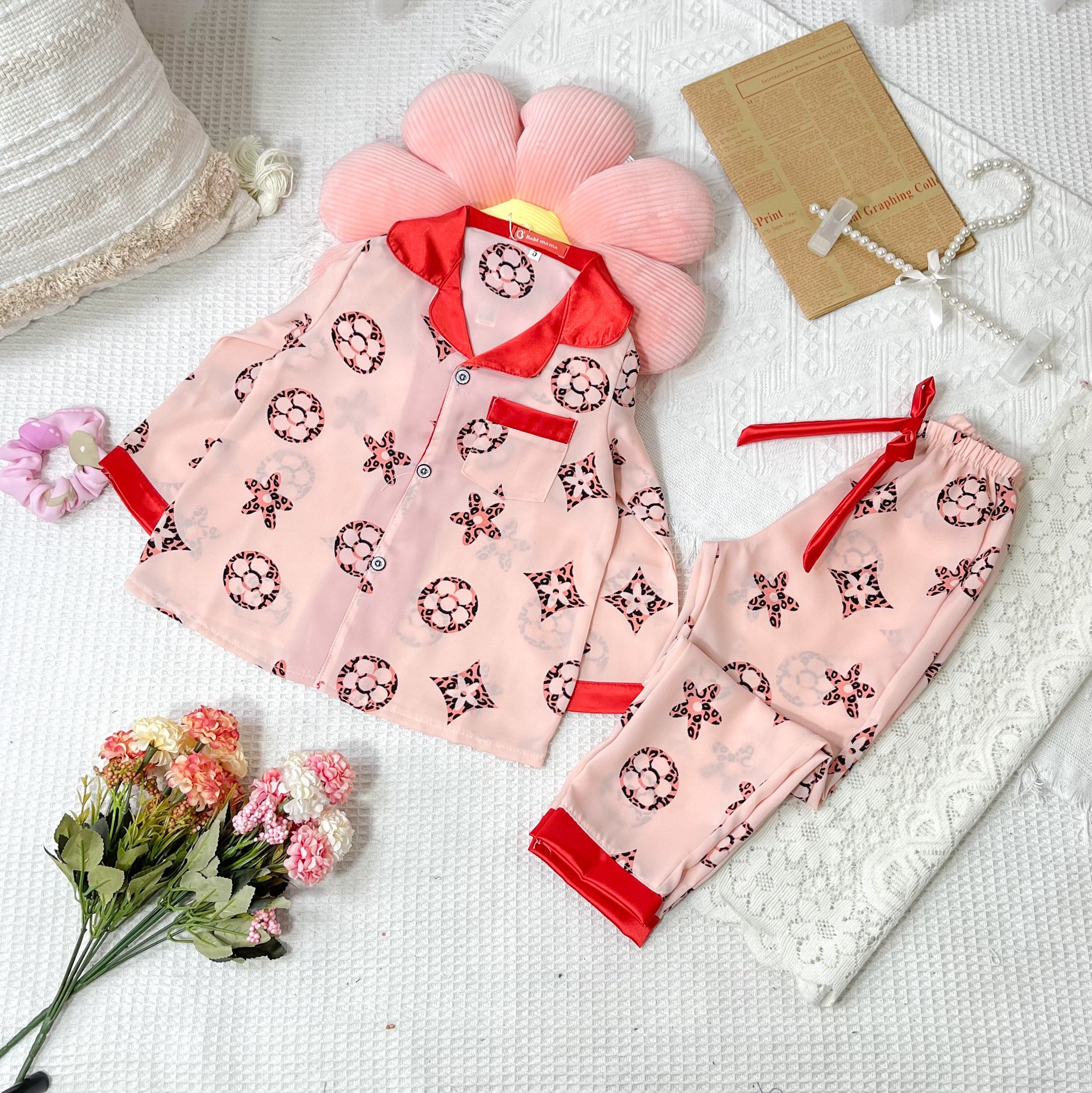 Bộ Ngủ Pijama Lụa Mango  Dài Tay cho bé gái