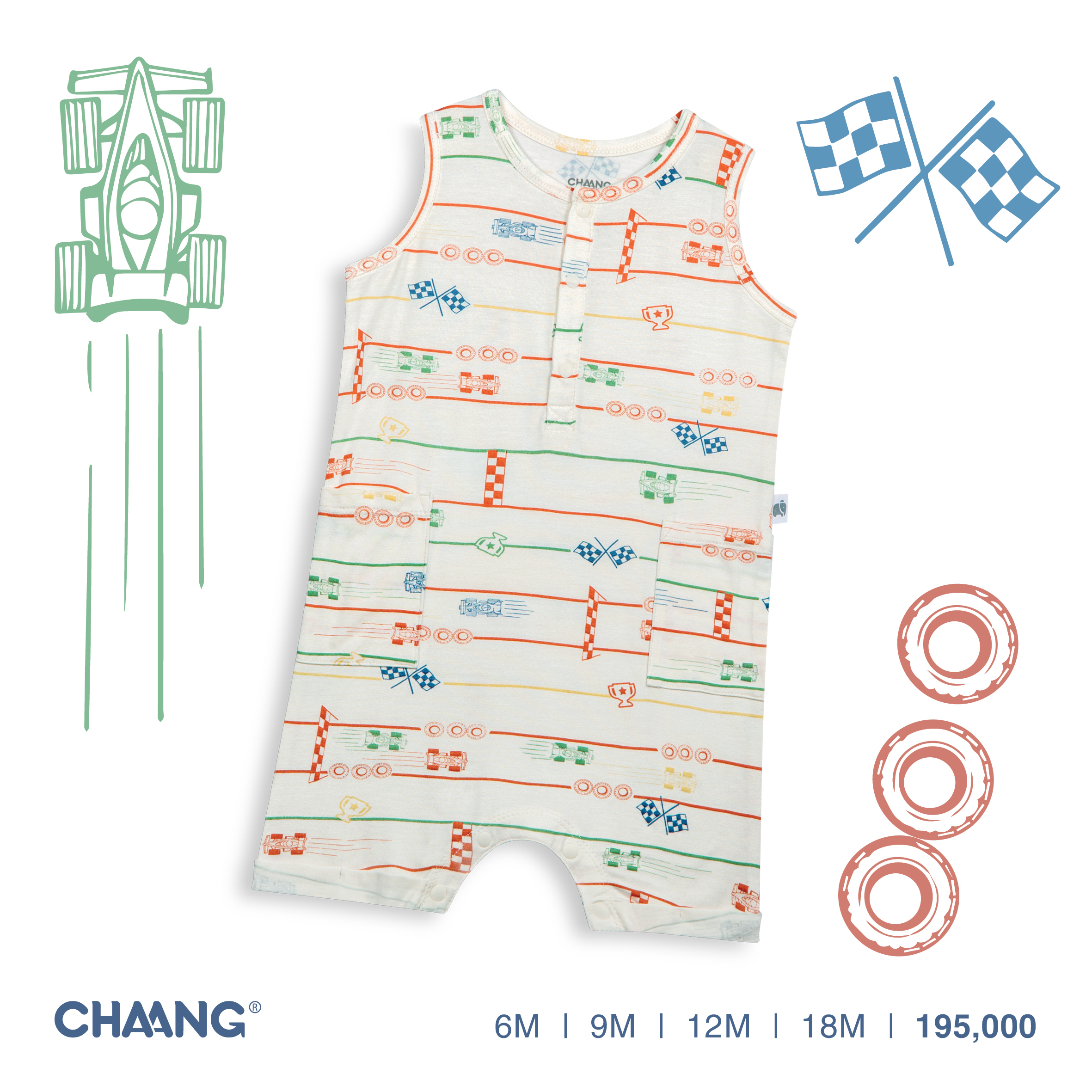 [CHAANG] Bộ Body Ba Lỗ Cho Bé Active Xe Đua Chaang