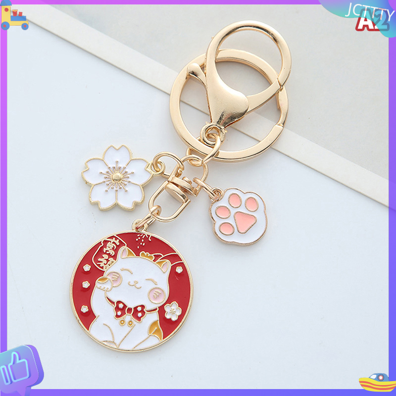 🎁 JCTTTY 🎀 Móc khóa hình mèo may mắn dễ thương móc khóa chính hãng Maneki Neko Cat Pet Paw Sakura