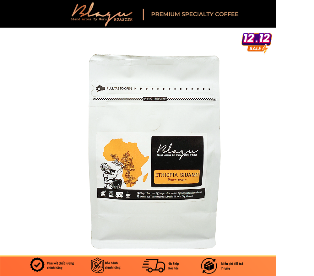 Cà phê blagu hạt đã rang, ethiopia sidamo g4 dòng cà phê cao cấp 100% arabica - heirloom medium 250g
