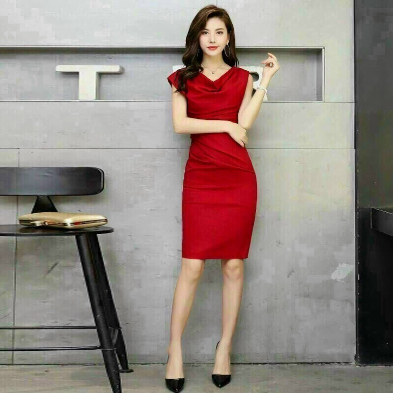 FreeshipMAX [ HCM]  ĐẦM BODY ĐỎ CỔ ĐỔ