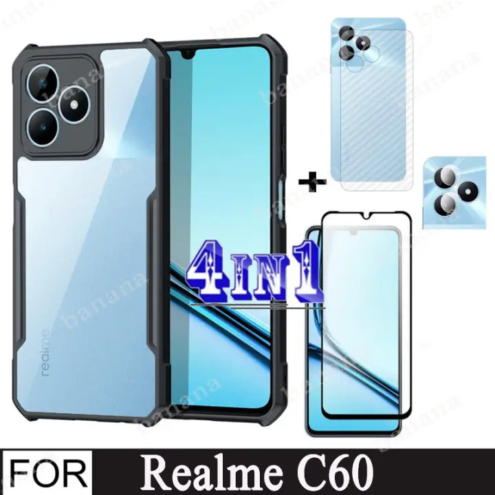 Realme C60 Shockproof Phone Case for Realme C51 C53 C65 4 in 1 Camera Lens Glass Screen Protector and Privacy Ceramic membrane and back film
