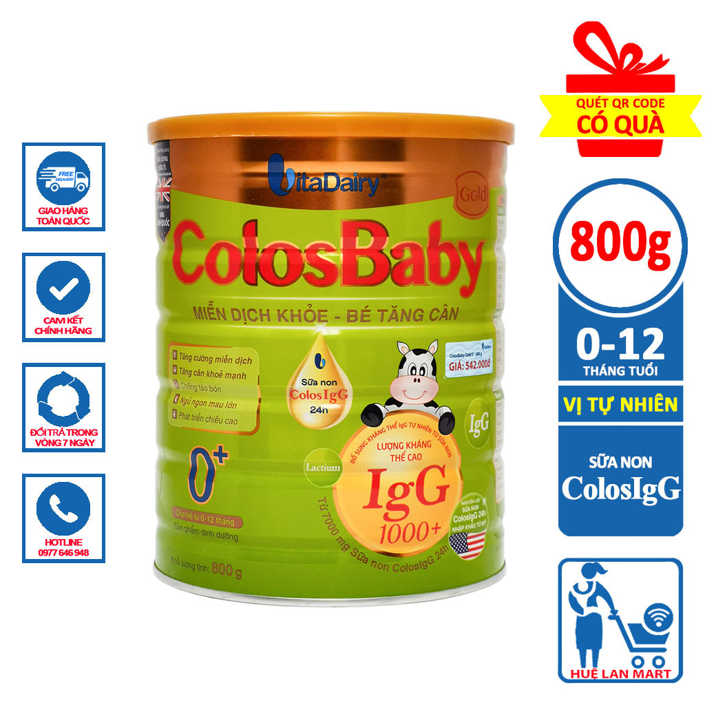 Sữa Bột VitaDairy ColosBaby Gold 0+ Hộp 800g (Bổ sung kháng thể IgG 1000+ tự nhiên từ sữa non; Cho trẻ 0~12 tháng tuổi)