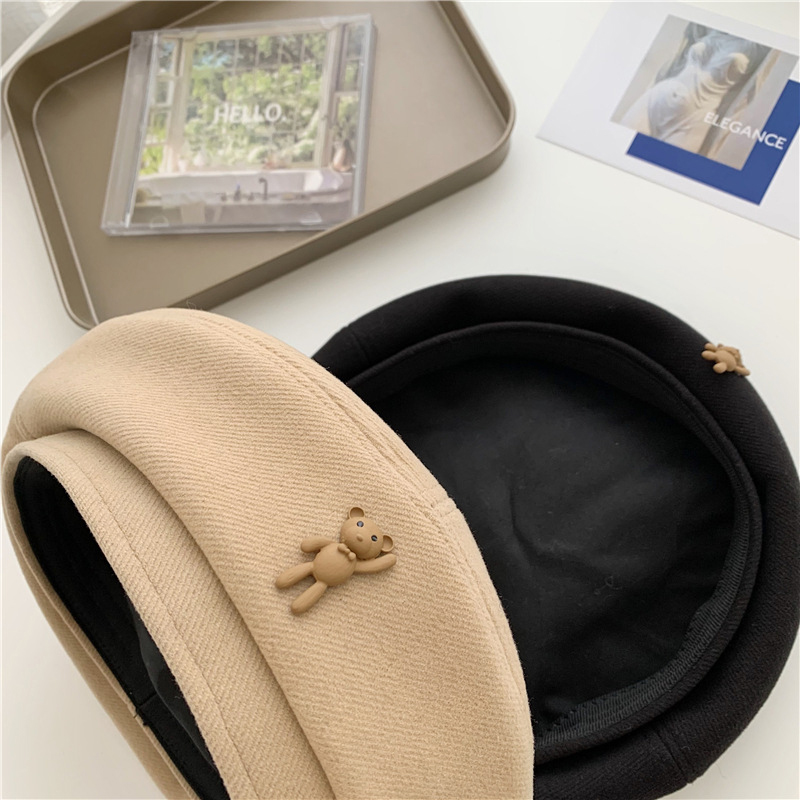 Korean%20Style%20Elegant%20Winter%20Cute%20Bear%20Woolen%20Beret%20Hat%20for%20Women,%2056-58cm%20-%20Image%206