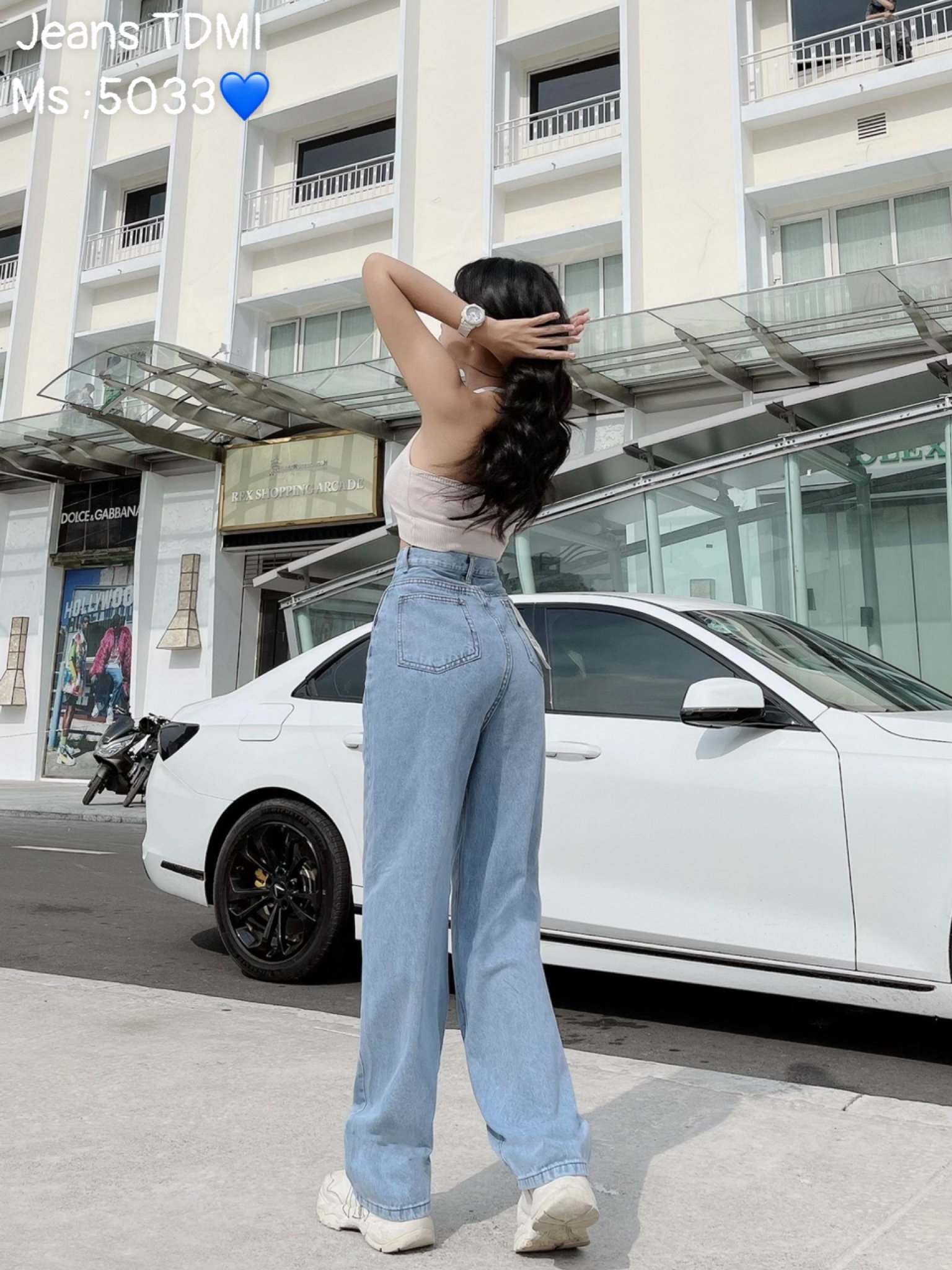 QUẦN JEANS ỐNG RỘNG NỮ LƯNG CAO TAI TAM GIÁC 1 BÊN MÀU XANH NHẠT CAO CẤP LOTI CÁ TÍNH YÊU CHUỘNG HÒA BÌNH