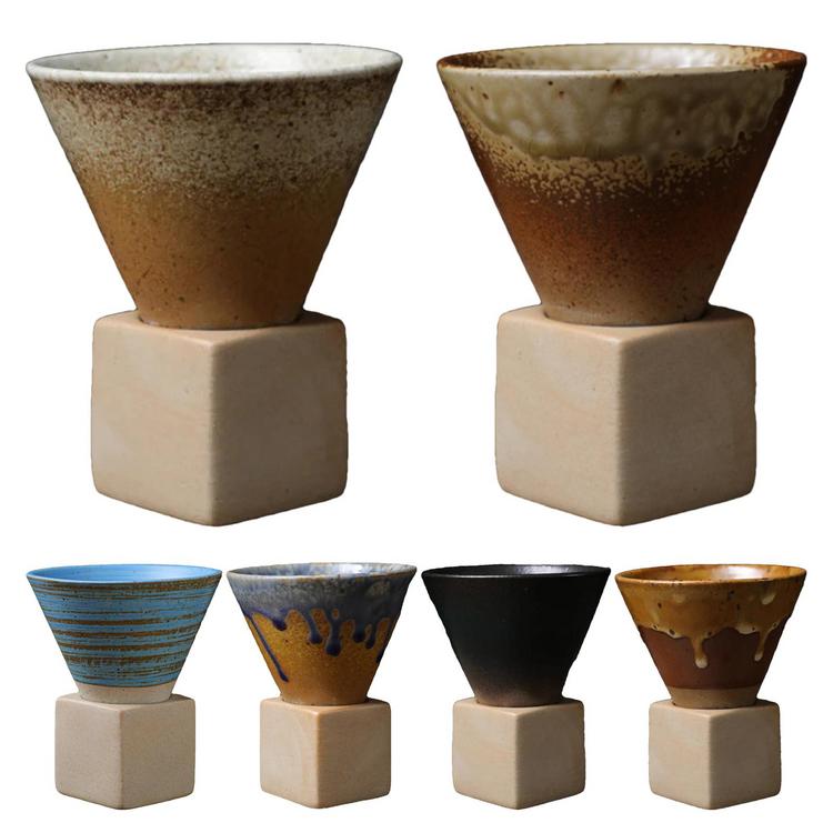 Coarse Ceramic Coffee Cup Ceramic Coffee Mug with Base Ceramic Mug with Base Creative Coffee Cup Funnel Coffee Tea Cup 200Ml/7 Oz Ceramic Cup Cone Shape Porcelain Mug Coarse fitting