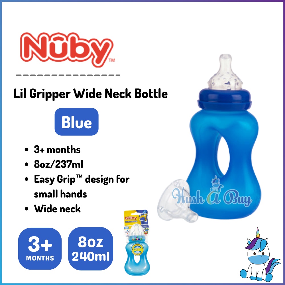 Nuby 8oz No Spill WN Gripper w Non Drip Sil Nipple Blue Pink