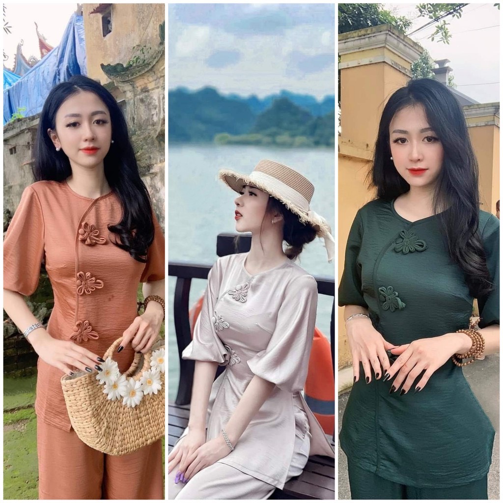 Đồ Lam Đi Chùa # Mẫu 3 Bông Lụa# Quần Áo Nữ