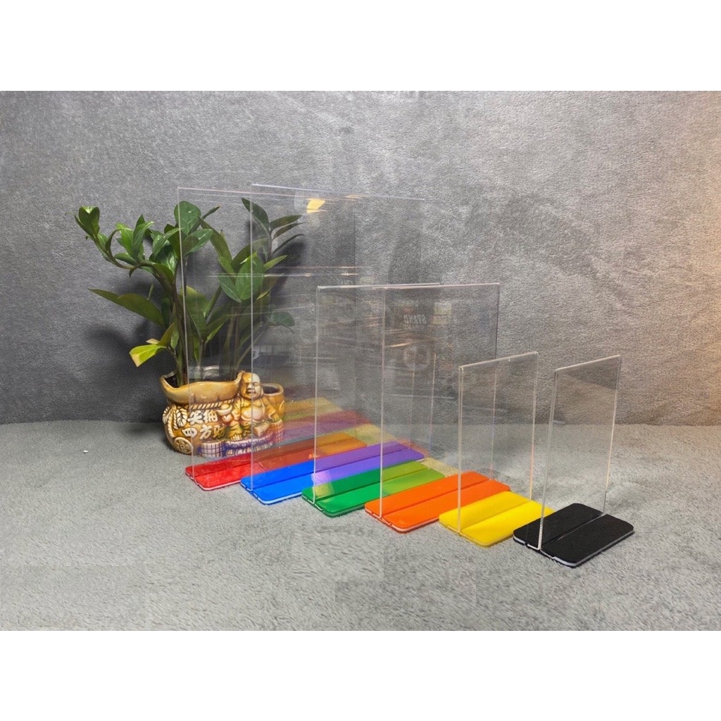 Menu mica đủ màu đủ kích thước, kệ menu để bàn kiểu dọc đế lùa .Mica .Mica