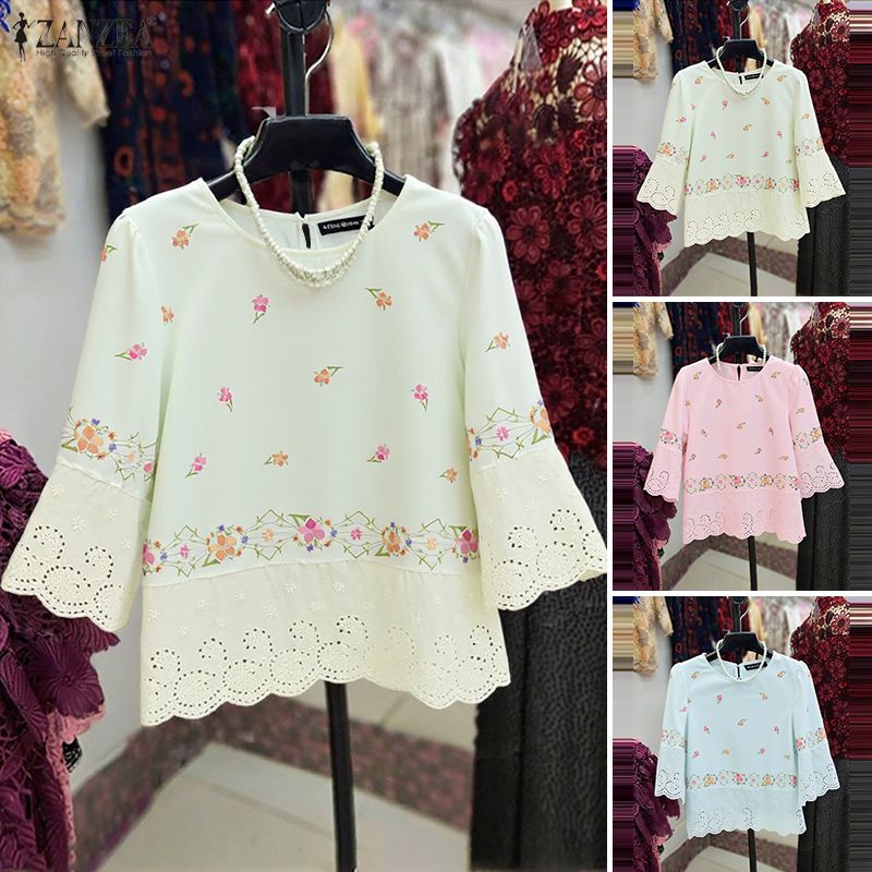 ZANZEA Women Fashion Loose Casual Floral Print Blouses Three