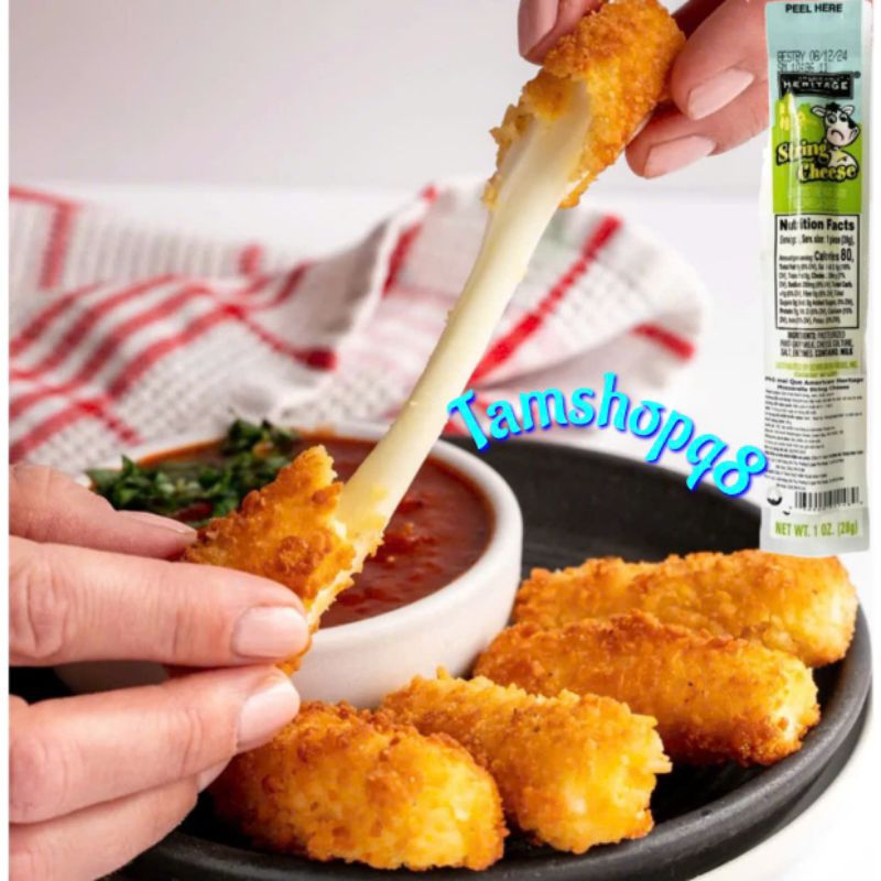 𝗖𝝤𝝡𝗕𝗢 𝟭𝟬 𝗧𝗛𝗔𝗡𝗛 PHÔ MAI QUE KÉO SỢI AMERICAN HERITAGE STRING MOZZARELLA (𝗧𝗛𝗔𝝢𝗛 𝟮𝟴𝗚)