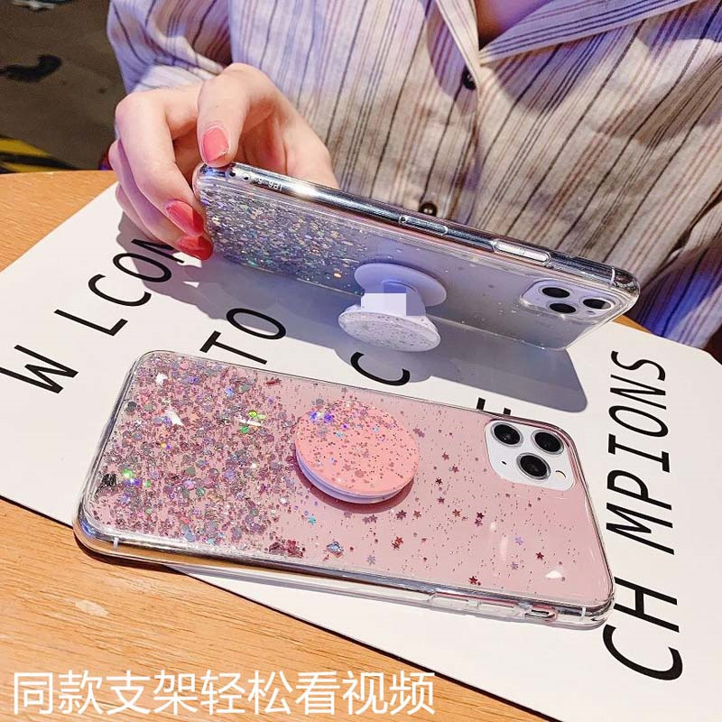 New Phone case Samsung Galaxy M06 Back cover Glittering Soft Stars Moon Sequins Folding Stand Transparent Silicone Anti Drop for Samsung M06 case. 