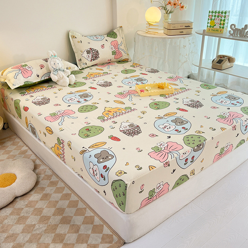 Solid color brushed bed cover solid color bed hat hotel mattress protector single piece cute