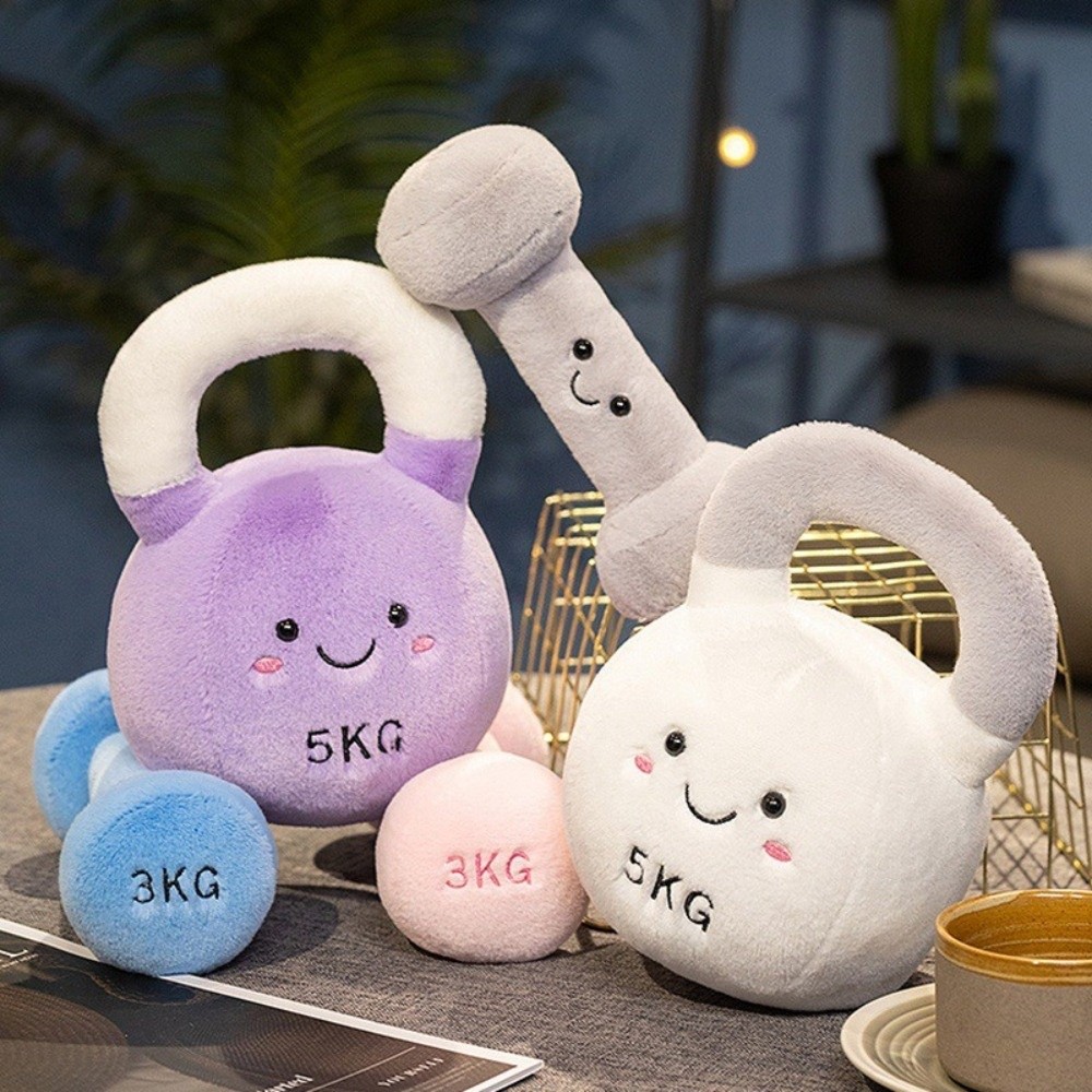TONYOOG Plush Kettlebell & Dumbbell Cushion - Cute Fitness Equipment Shape Stuffed Pillow (Gym-Themed Gift & Decor)_voghion.com