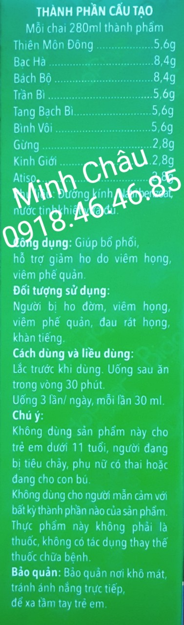 CHÍNH HÃNG Thiên Môn Bổ Phổi 280ml