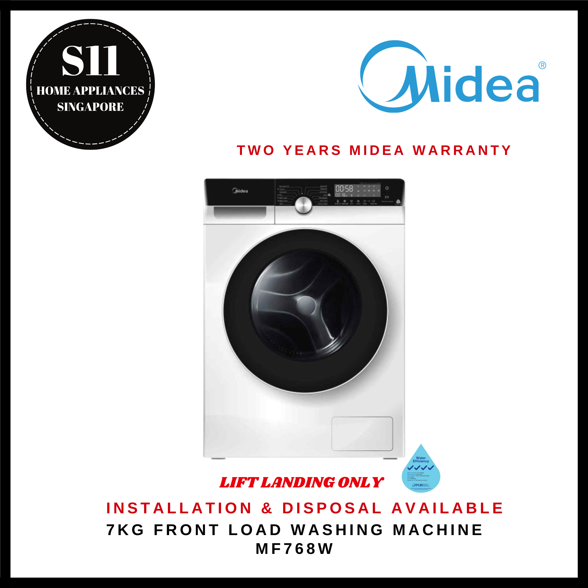 Midea Mf768w 7kg Front Load Washing Machine 2 Years Manufacturer