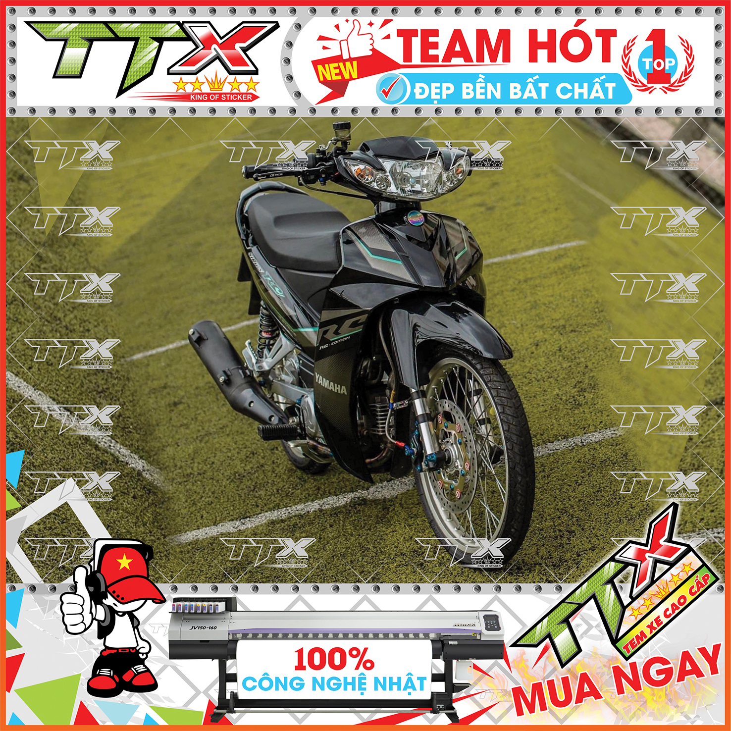 Tem rời sirius đen xanh rc 110 , Team chế sirius dán xe màu đen xám chỉ xanh siêu đẹp , Shop TTX Tem xe sirius