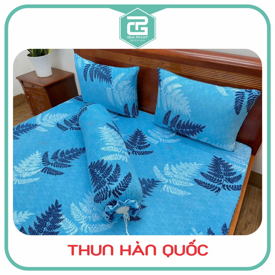Bộ ga giường, Drap nệm Thun Lạnh Hàn Quốc 4 món (1 ga bọc + 2 vỏ gối nằm + 1 vỏ gối ôm)