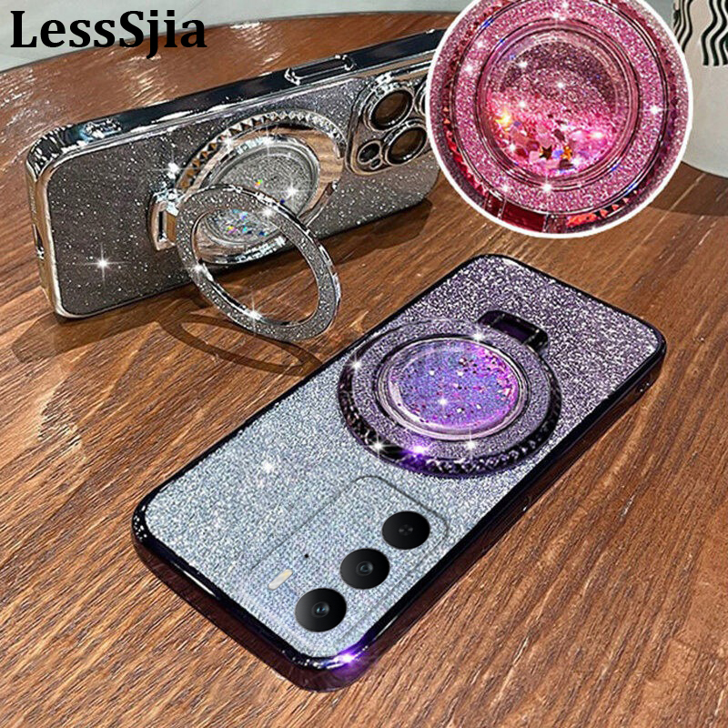 Phone cover Realme C65 C67 C75 Back case with Liquid Glitter Quicksand hourglass Stand Holder Luxury Shiny Gradient Plating Girls Slim For Realme C75 C67 C65 Phone cases.