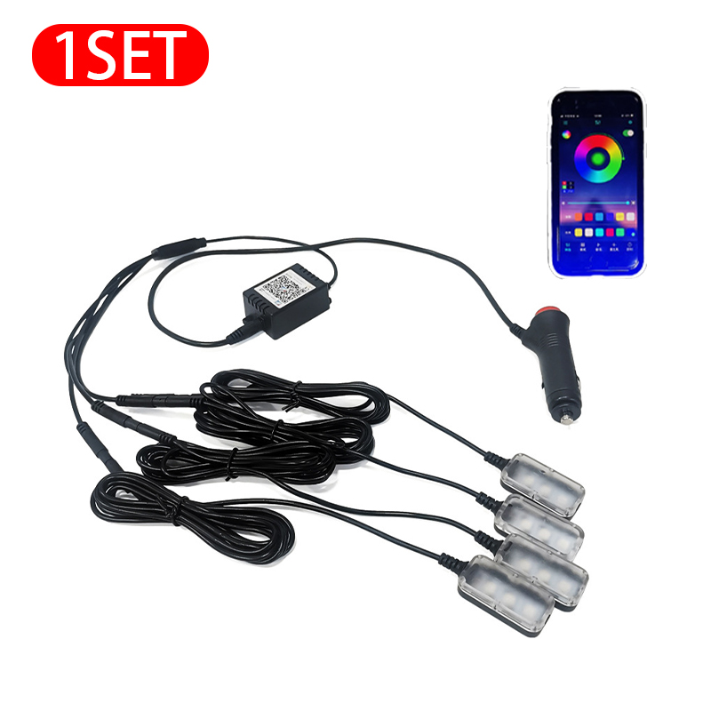 64 Colors Led Car Foot Lights APP Control Interior Decorative 4 in 1 Ambient Lamp Multiple Modes Music Control