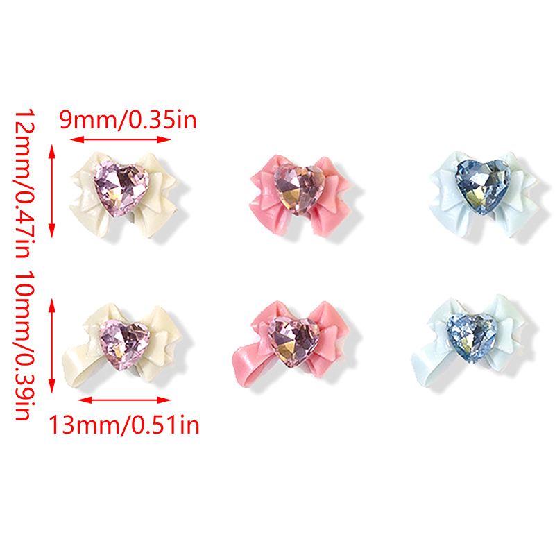 10pcs 3D Resin Bowknot Nail Charms Diamond Pink Ribbon Bow Rhinestone Jewelry Parts Manicure Decor DiIY Salon Accessory Gift.